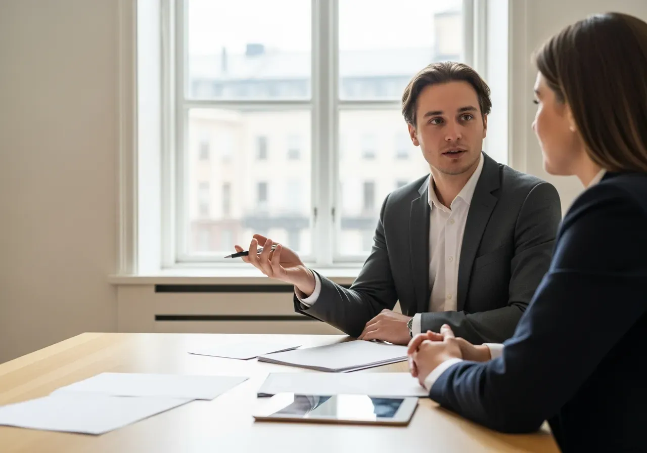 Person som pratar med bank om bolån
