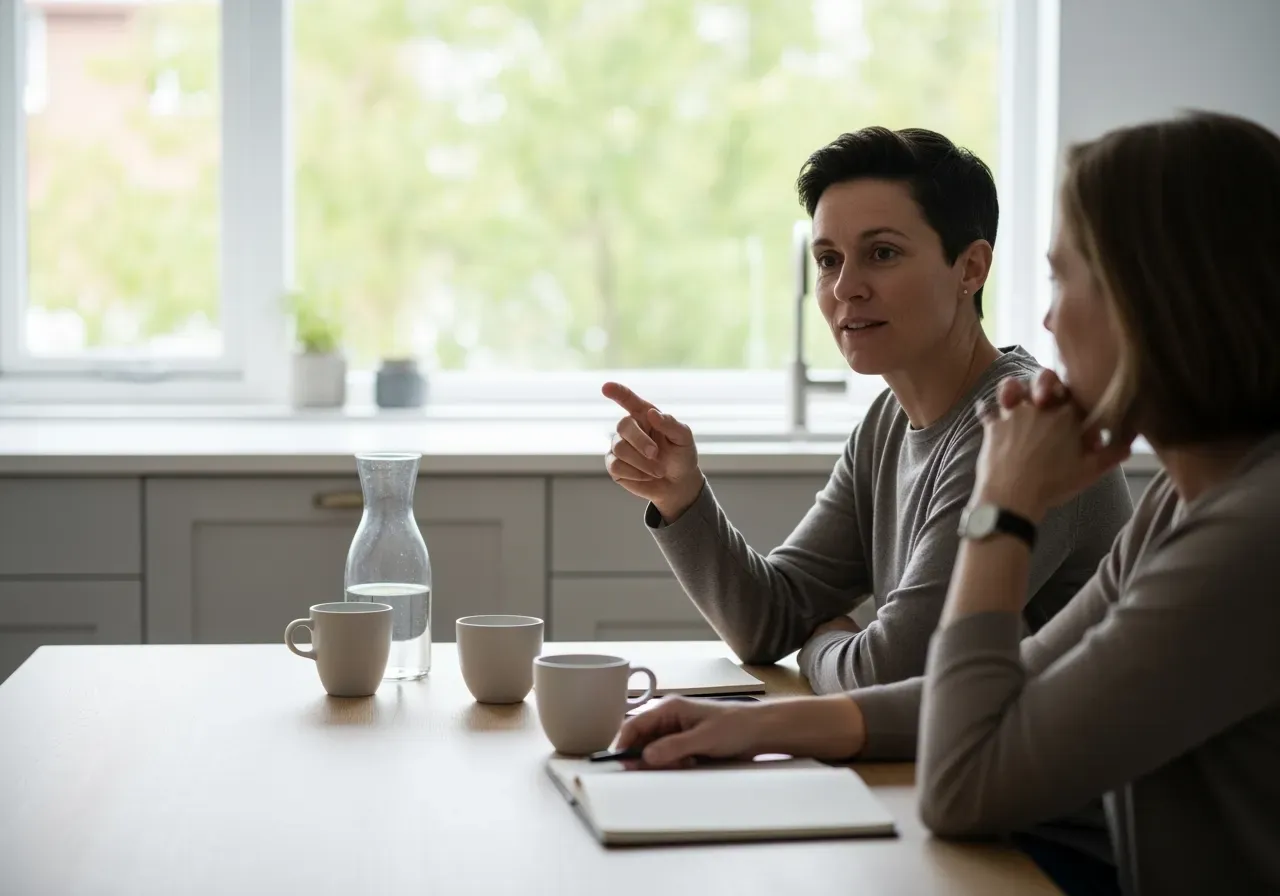 Person som diskuterar bolån vid köksbordet