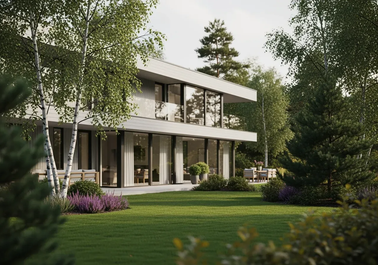 Villaexteriör med trädgård