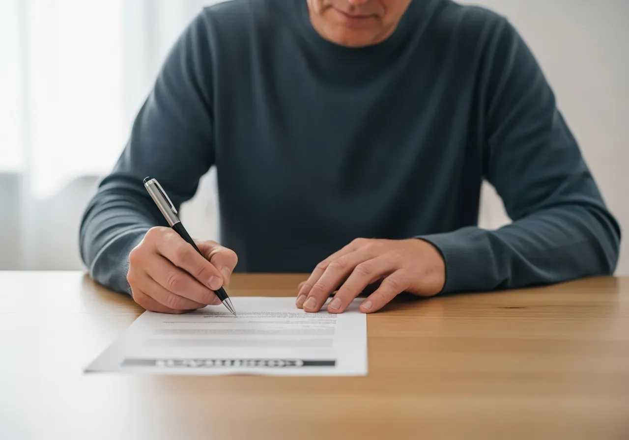 Person som skriver under bostadskontrakt