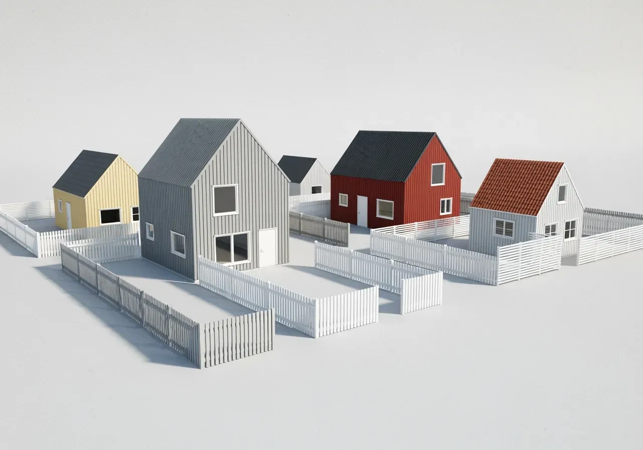 Illustration av svenska hus och staket i diagramform