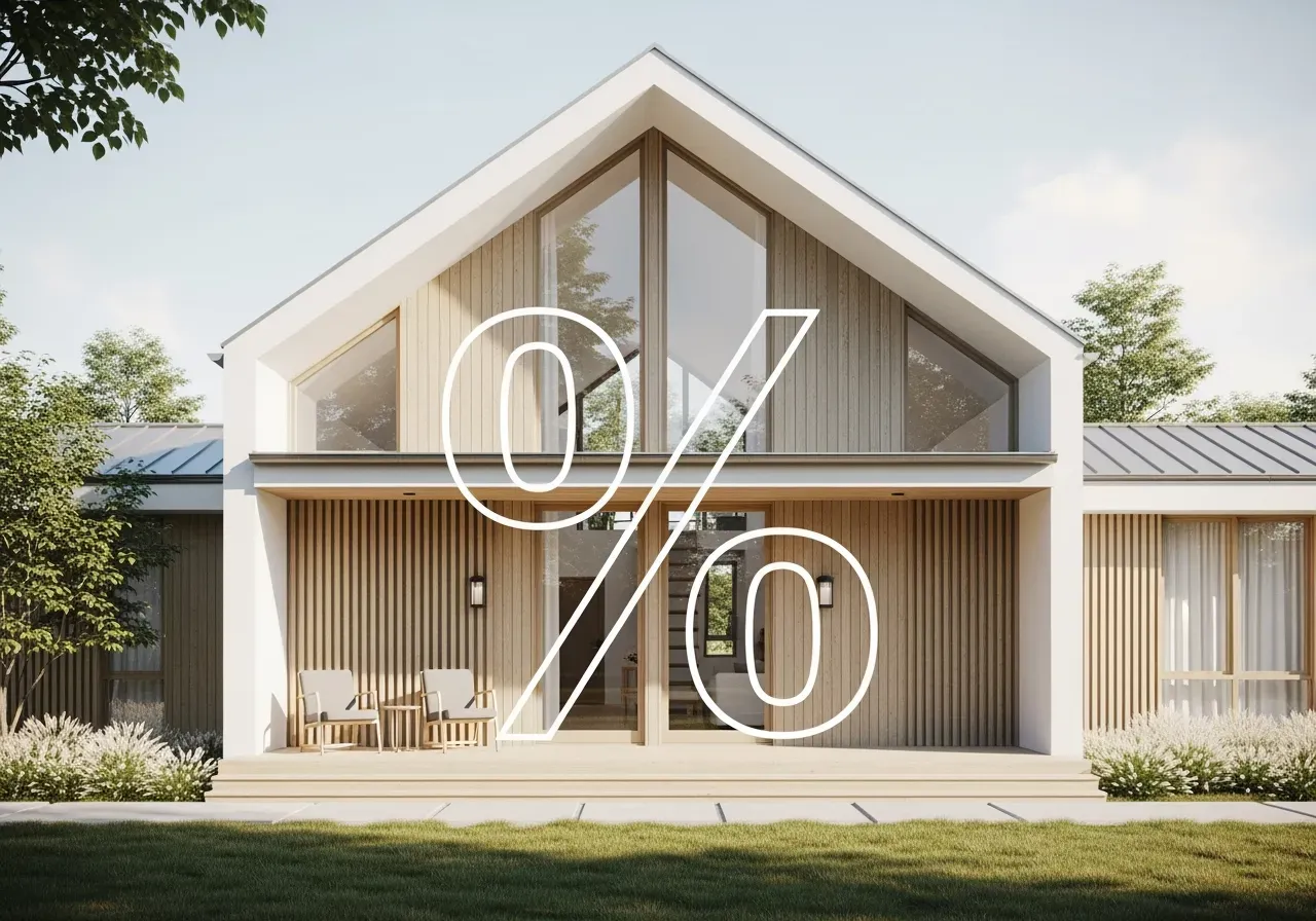 Illustration av hus och procenttecken