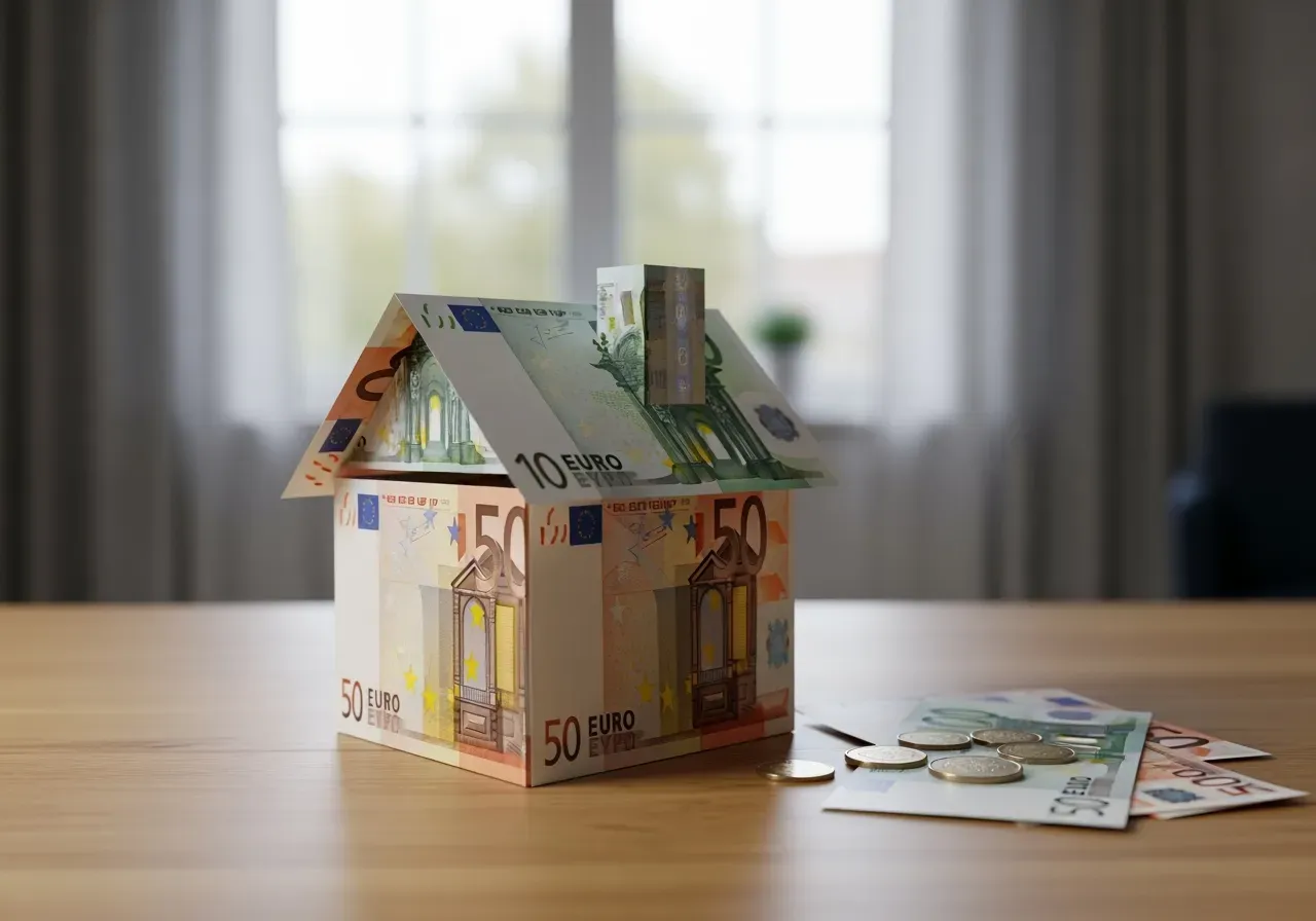Illustration av hus och pengar